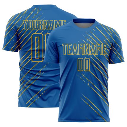 Personalized Soccer Jersey - Blue Gold Lines Sublimation Uniform Personalized Blue Gold Lines Sublimation Soccer Uniform