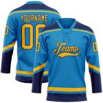 Custom Name and Number Blue Gold-Navy Hockey Jersey with Lace Neck - Personalized Team Gear Personalized Blue Gold-Navy Hockey