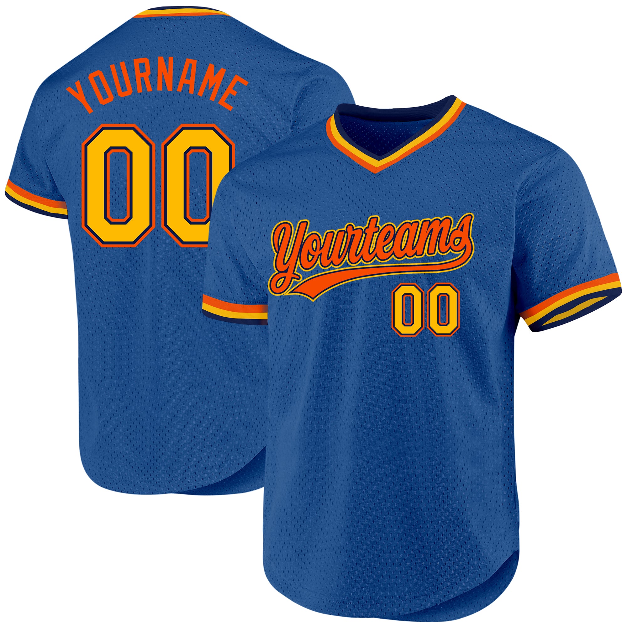 Custom Name and Number Personalized Blue Gold Navy-Orange Baseball Jersey Authentic Throwback Personalized Blue Gold Navy-Orange
