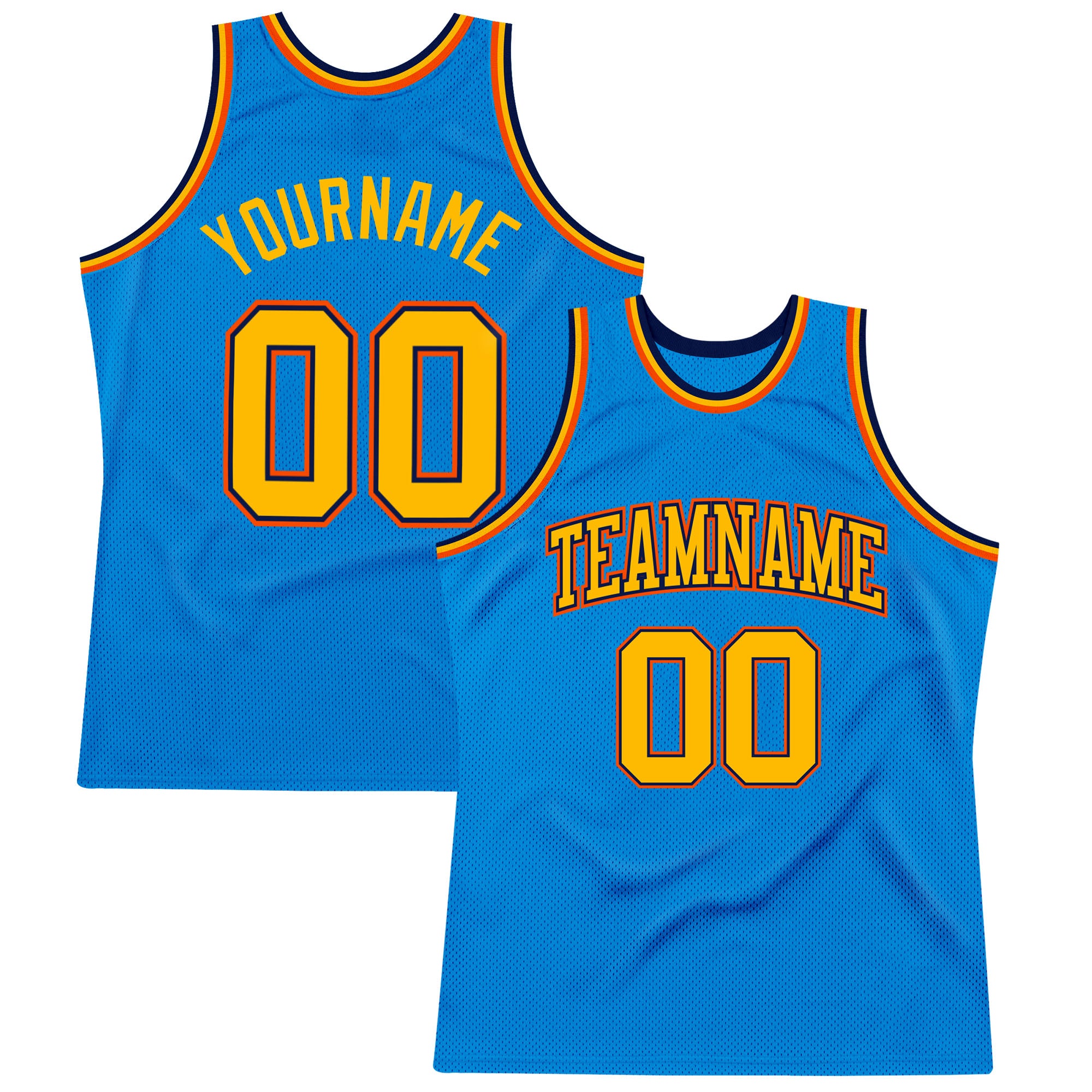 Custom Team Basketball Jersey with Personalized Name and Number - Blue Gold Navy Orange Authentic Throwback Design Personalized