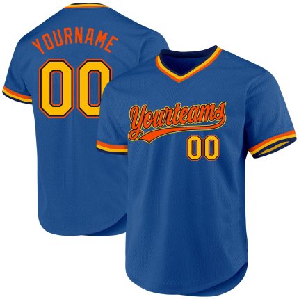Custom Blue Gold Navy Orange Throwback Baseball Jersey - Personalized Sportswear Personalized Blue Gold Navy-Orange Throwback