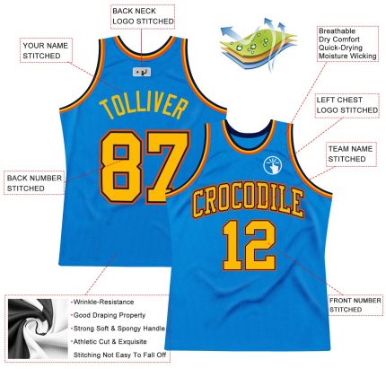 Personalized Blue Gold Navy Orange Throwback Basketball Jersey for Men Women Personalized Blue Gold Navy-Orange Throwback