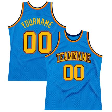 Personalized Blue Gold Navy Orange Throwback Basketball Jersey for Men Women Personalized Blue Gold Navy-Orange Throwback