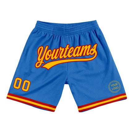 Custom Authentic Basketball Shorts with Personalized Name & Number - Blue Gold Red Throwback Team Design Personalized Blue