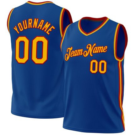 Personalized Blue and Red Throwback Basketball Jersey for Men and Women Personalized Blue Gold-Red Throwback Basketball Jersey