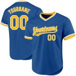 Custom Name Number Baseball Jersey, Personalized Blue Gold White Authentic Throwback Design Personalized Blue Gold-White