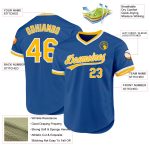 Custom Name Number Baseball Jersey, Personalized Blue Gold White Authentic Throwback Design Personalized Blue Gold-White