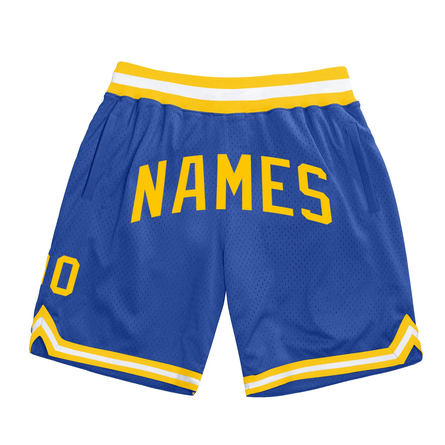 Custom Name and Number Personalized Blue Gold White Basketball Shorts - Authentic Throwback Design Personalized Blue Gold-White