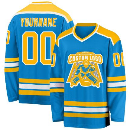 Personalized Blue Gold White Hockey Jersey for Men and Women - Customizable Team Apparel Personalized Blue Gold-White Hockey