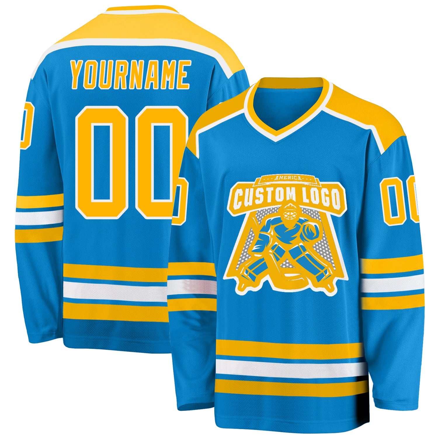 Custom Name Number Blue Gold White Hockey Jersey Personalized Team Apparel Personalized Blue Gold-White Hockey Jersey Team