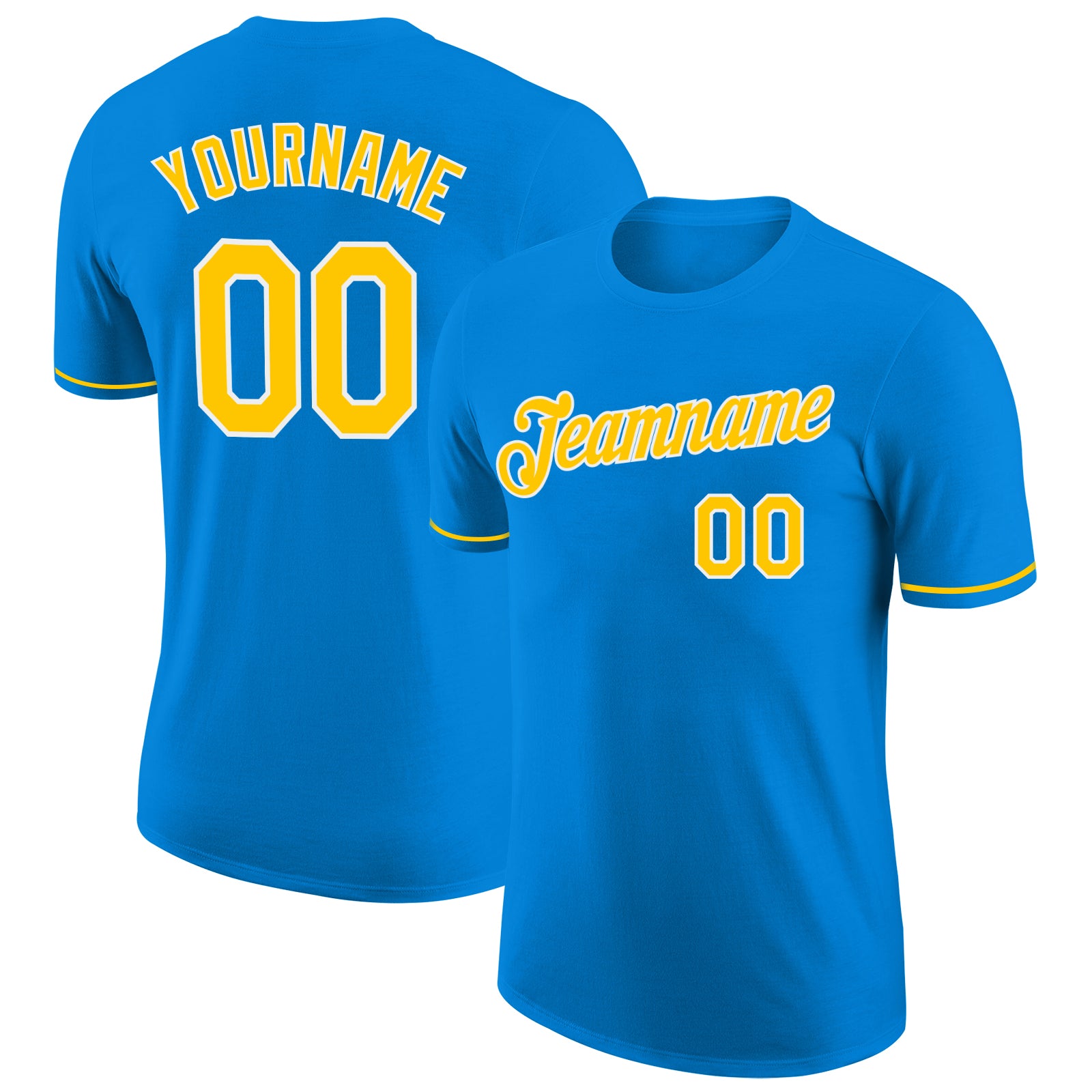 Custom Team Performance T-Shirt with Personalized Name and Number - Blue Gold-White Personalized Blue Gold-White Performance