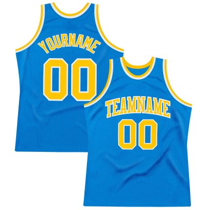 Custom Blue Gold-White Basketball Jersey - Personalized Throwback Style Personalized Blue Gold-White Throwback Basketball