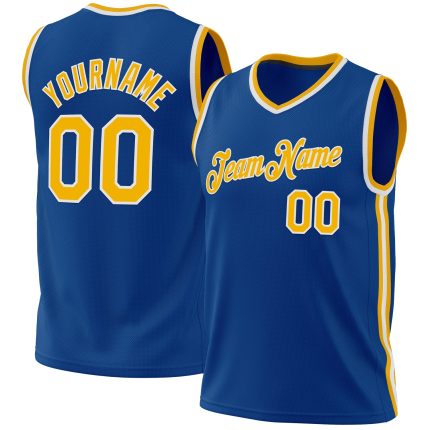Personalized Blue Gold White Basketball Jersey - Throwback Style 2 Personalized Blue Gold-White Throwback Basketball Jersey