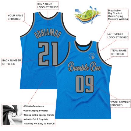 Custom Blue Gray Black Basketball Jersey - Personalized Sports Apparel Personalized Blue Gray-Black Throwback Basketball