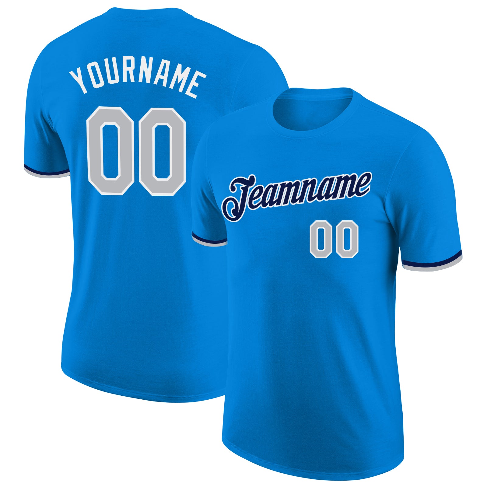 Custom Team T-Shirt with Name and Number - Personalized Blue Gray Navy Performance Shirt Personalized Blue Gray-Navy Performance