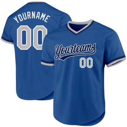 Personalized Blue Gray Navy White Baseball Jersey Custom Design Throwback Personalized Blue Gray Navy-White Throwback Baseball