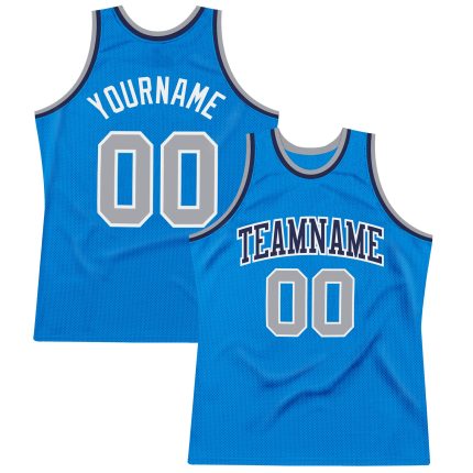 Personalized Blue Gray White Basketball Jersey - Custom Throwback Style Personalized Blue Gray-White Throwback Basketball