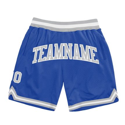 Personalized Basketball Shorts in Blue Gray White Retro Style for Men Personalized Blue Gray-White Throwback Basketball Shorts