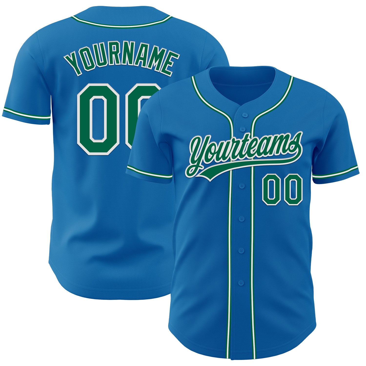 Custom Name and Number Authentic Baseball Jersey - Personalized Blue Kelly Green White Design Personalized Blue Kelly Green-White