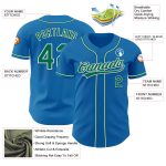 Custom Name and Number Authentic Baseball Jersey - Personalized Blue Kelly Green White Design Personalized Blue Kelly Green-White
