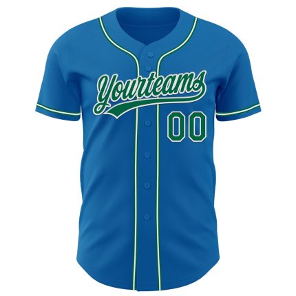 Custom Name and Number Authentic Baseball Jersey - Personalized Blue Kelly Green White Design Personalized Blue Kelly Green-White