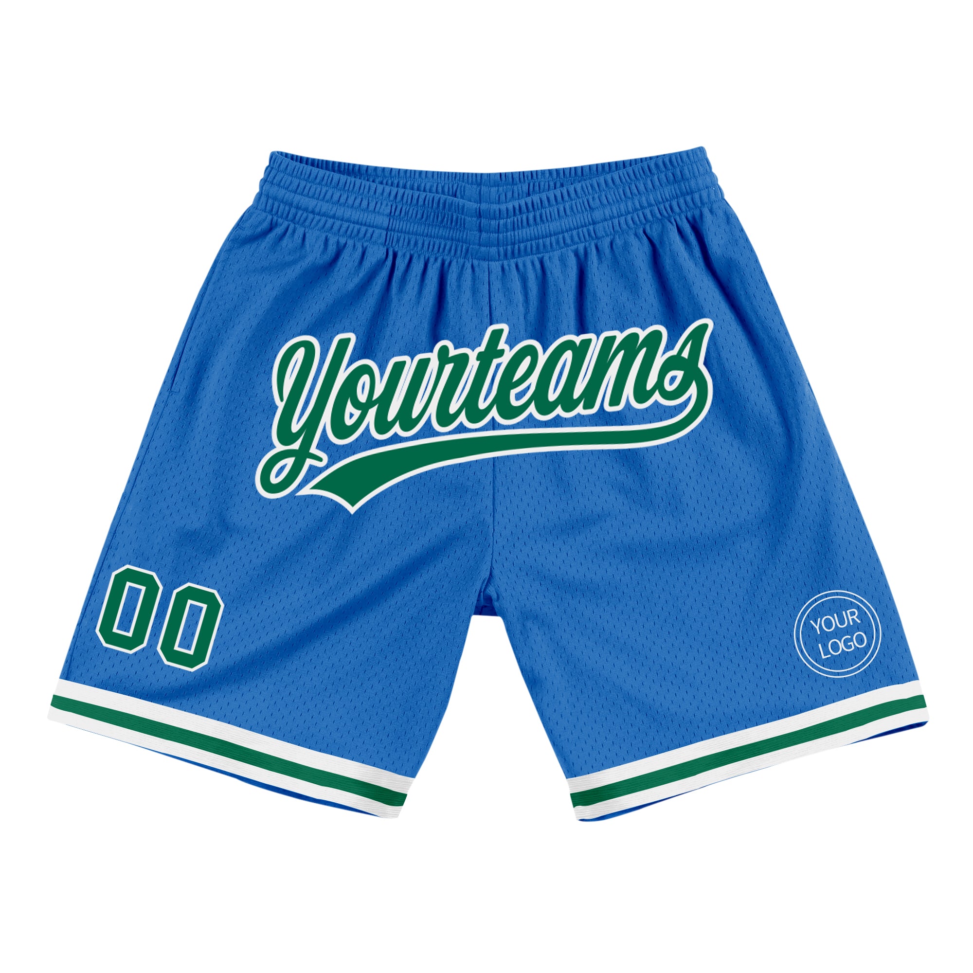 Personalized Authentic Throwback Basketball Shorts in Blue Kelly Green and White Personalized Blue Kelly Green-White Authentic