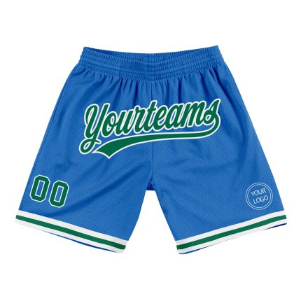Personalized Blue Kelly Green White Basketball Shorts for Men and Women - Throwback Style Personalized Blue Kelly Green-White