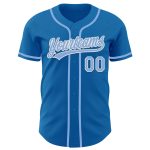 Custom Blue Light Baseball Jersey in Blue-White Design Personalized Blue Light Blue-White Baseball Jersey