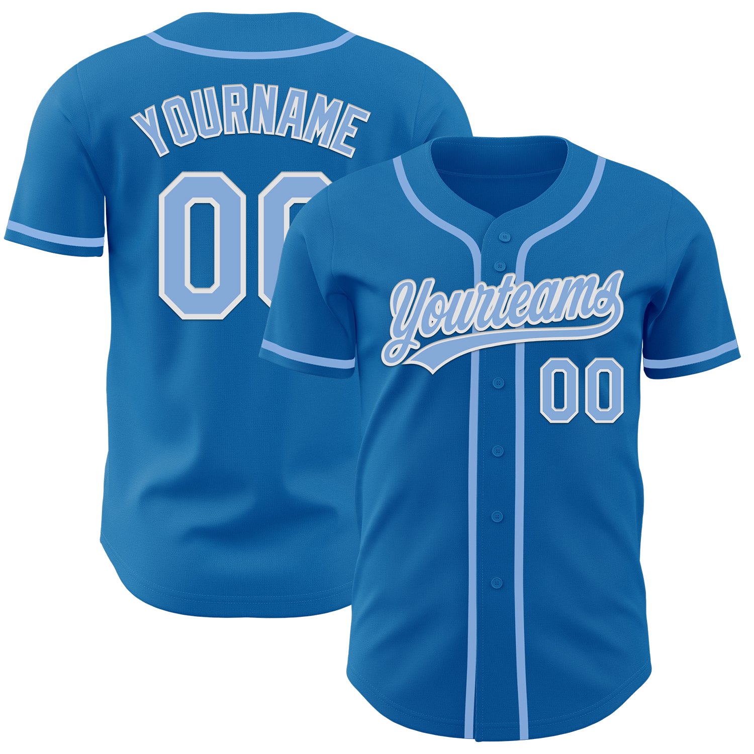 Custom Blue Light Baseball Jersey in Blue-White Design Personalized Blue Light Blue-White Baseball Jersey