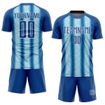 Personalized Blue Light and White Ethnic Stripes Soccer Jersey Uniform Personalized Blue Light Blue-White Ethnic Stripes