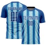 Personalized Blue Light and White Ethnic Stripes Soccer Jersey Uniform Personalized Blue Light Blue-White Ethnic Stripes