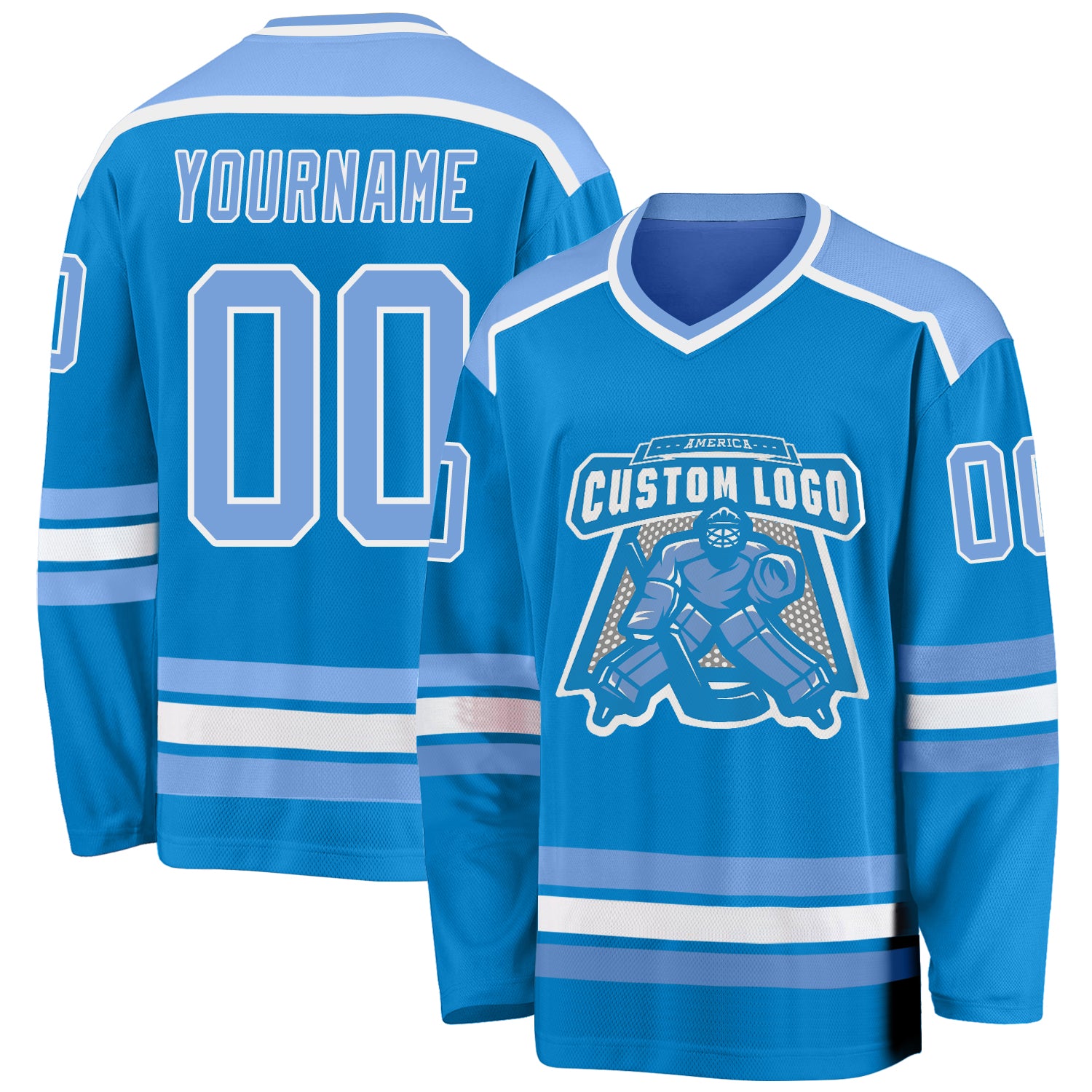Custom Name and Number Personalized Blue Light Blue-White Hockey Jersey for Team Personalized Blue Light Blue-White Hockey