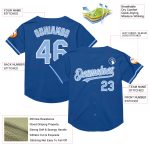 Personalized Blue Light Blue-White Baseball Jersey | Retro Mesh Style Throwback Design Personalized Blue Light Blue-White
