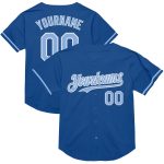 Personalized Blue Light Blue-White Baseball Jersey | Retro Mesh Style Throwback Design Personalized Blue Light Blue-White