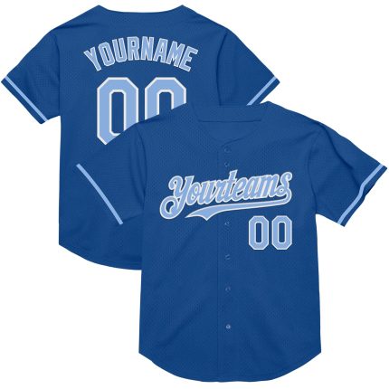 Personalized Blue Light Blue-White Baseball Jersey | Retro Mesh Style Throwback Design Personalized Blue Light Blue-White