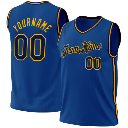Personalized Navy Gold Basketball Jersey - Custom Throwback Design 2 Personalized Blue Navy-Gold Throwback Basketball Jersey