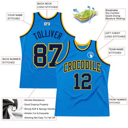 Personalized Navy Gold Throwback Basketball Jersey for Fans and Players Personalized Blue Navy-Gold Throwback Basketball