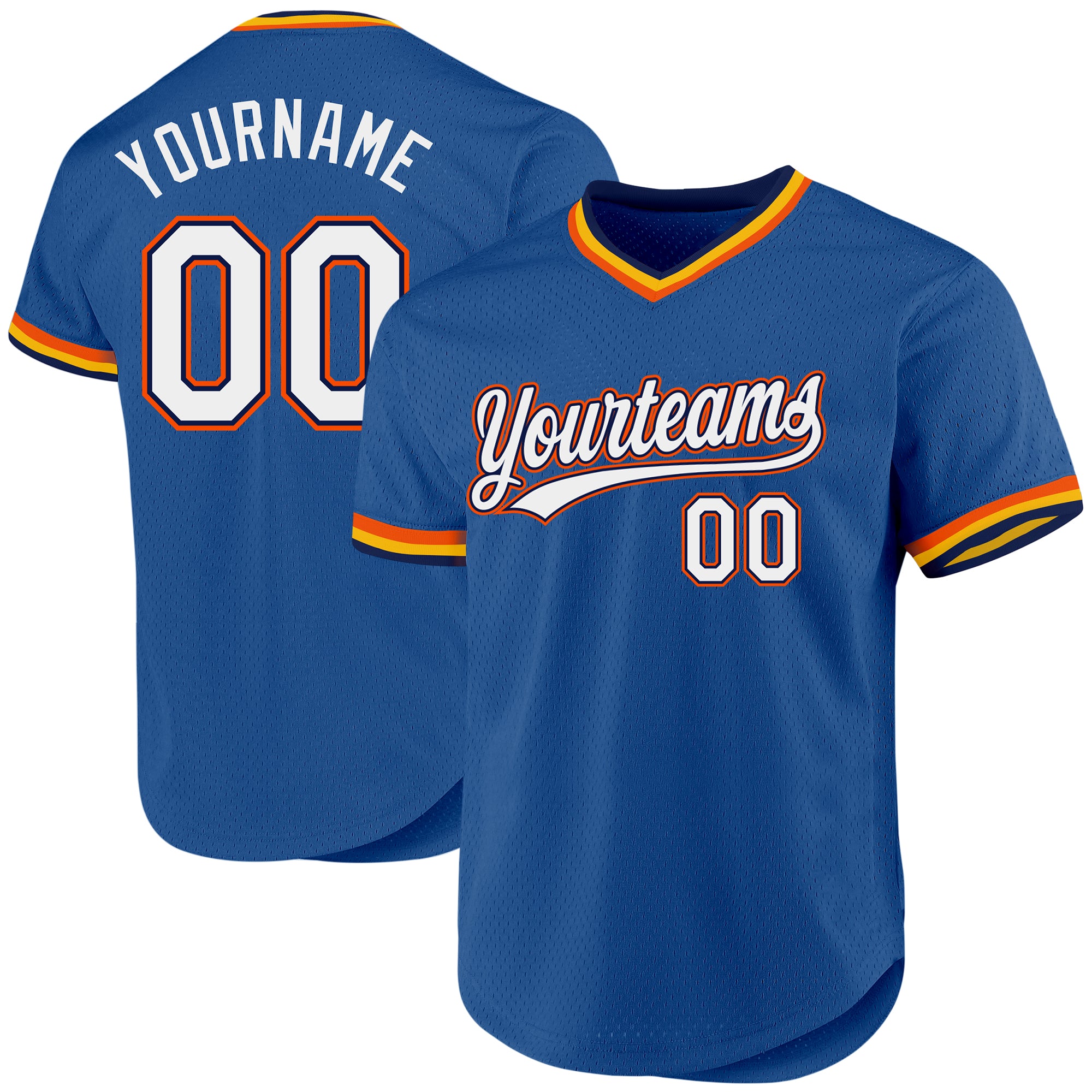 Custom Blue Navy Orange-Gold Authentic Baseball Jersey with Personalized Name and Number - Team Jersey Personalized Blue