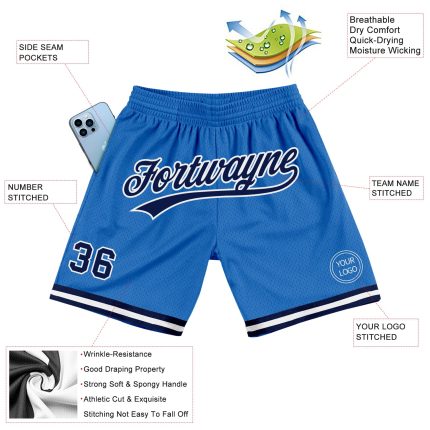 Personalized Navy Blue White Basketball Shorts - Authentic Throwback Style Personalized Blue Navy-White Authentic Throwback