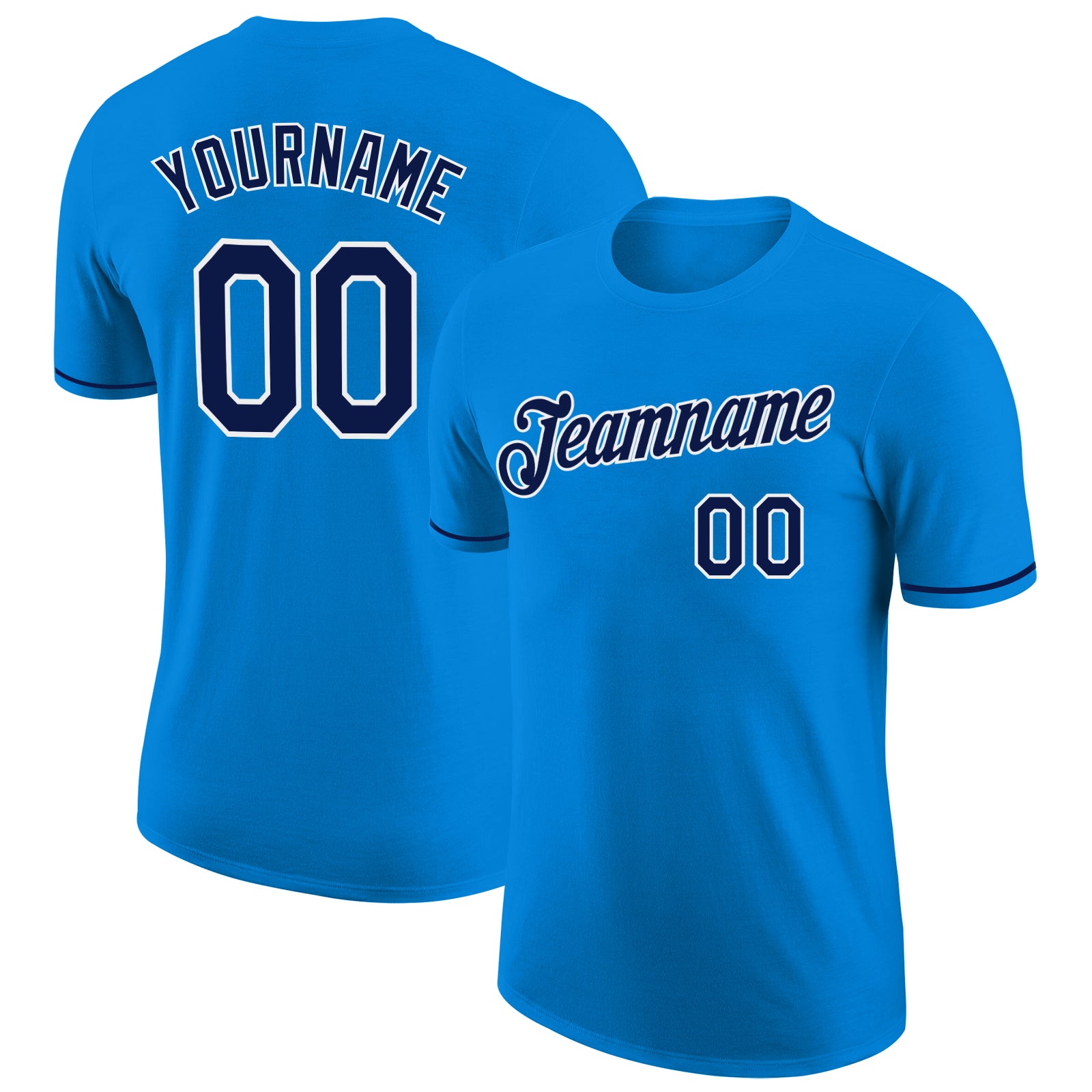 Custom Team Performance T-Shirt with Personalized Name and Number - Blue Navy-White Personalized Blue Navy-White Performance