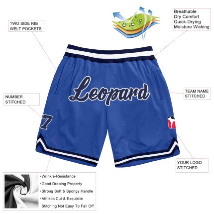 Personalized Navy Blue White Basketball Shorts for Men - Throwback Style Personalized Blue Navy-White Throwback Basketball