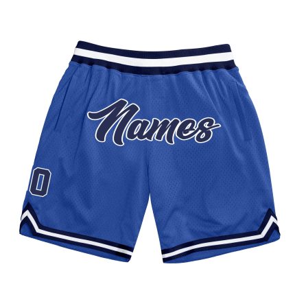 Personalized Navy Blue White Basketball Shorts for Men - Throwback Style Personalized Blue Navy-White Throwback Basketball