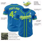 Custom Personalized Authentic Baseball Jersey with Team Name and Number - Blue Neon Green-White Design Personalized Blue
