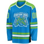 Personalized Blue Neon Hockey Jersey with Green and White Accents - Custom Sports Apparel Personalized Blue Neon Green-White