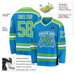 Personalized Blue Neon Hockey Jersey with Green and White Accents - Custom Sports Apparel Personalized Blue Neon Green-White