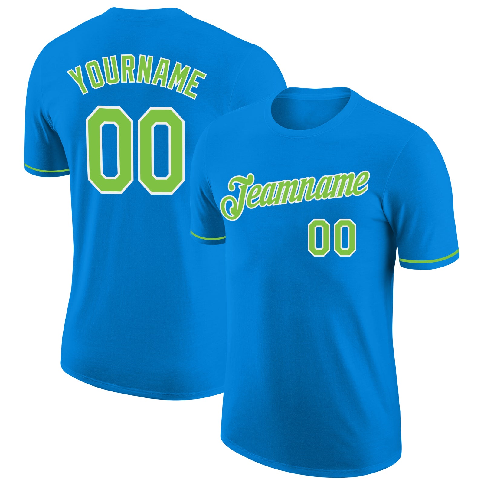 Custom Team Performance T-Shirt - Personalized Blue Neon Green & White with Name and Number Personalized Blue Neon Green-White