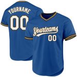 Personalized Blue and Black Throwback Baseball Jersey - Custom Old Gold Design Personalized Blue Old Gold-Black Throwback