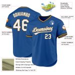 Personalized Blue and Black Throwback Baseball Jersey - Custom Old Gold Design Personalized Blue Old Gold-Black Throwback