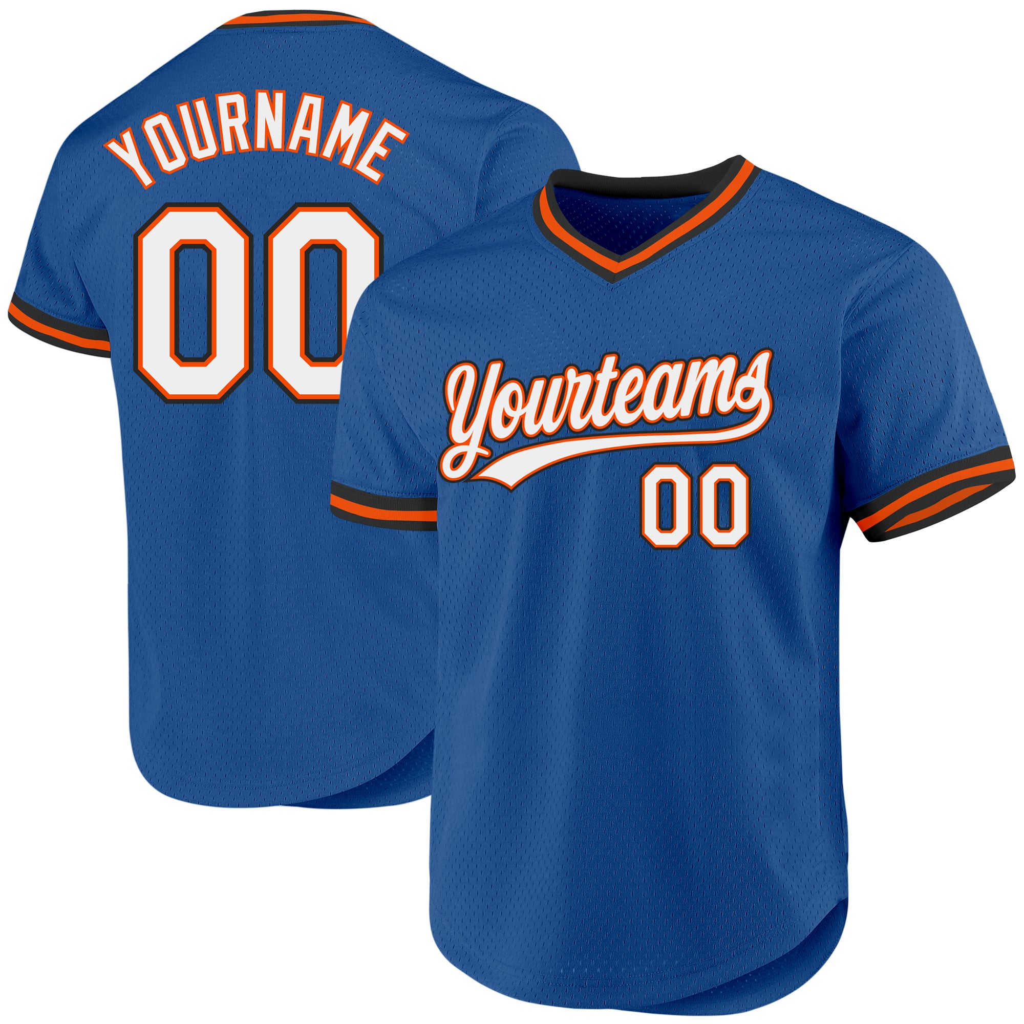 Custom Name and Number Authentic Throwback Baseball Jersey in Blue and Orange-Black Design - Personalized Team Apparel Personalized