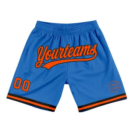 Personalized Authentic Basketball Shorts - Blue and Orange-Black Throwback Design Personalized Blue Orange-Black Authentic